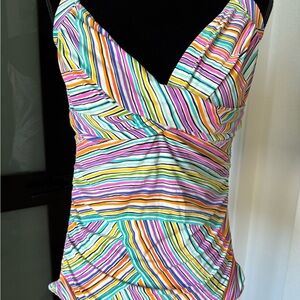 Multicolored striped tankini top by Anne Cole in size 40 D